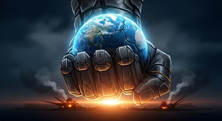 Giant Stone Hand Crushing Earth