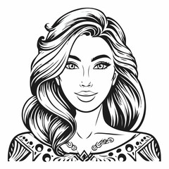 Young Beautiful Woman Tattoo Sexy Girl Vector Image Isolated on white Background.