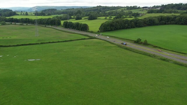 High Angle Footage of Village Countryside Landscape at Near Kendal Town, Lake District of England United Kingdom. Drone Camera Footage Was Captured on June 13th, 2025