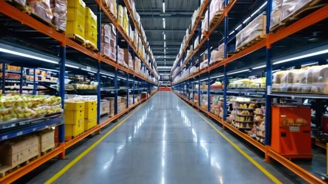 warehouse shelves with boxes