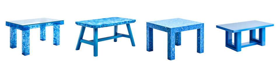 Stylish blue wooden tables in modern design