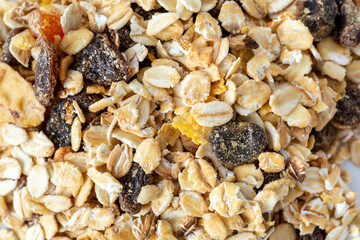Close-up of Healthy Granola with Nuts and Dried Fruits Texture