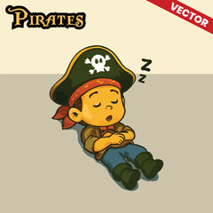 Cute Pirate Kid Cartoon Vector Character Dressed in Traditional Pirate Costume with Hat and Bandana. Perfect for Children’s Books, Games, and Adventure Themed Designs.