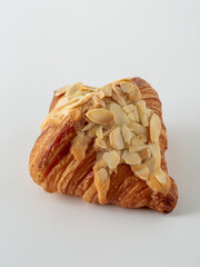 Delicious Almond Croissant Pastry Freshly Baked Isolated on White