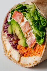 Fresh and Colorful Healthy Wrap with Vegetables and Chicken