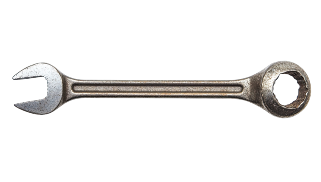 Rusty adjustable wrench, side view