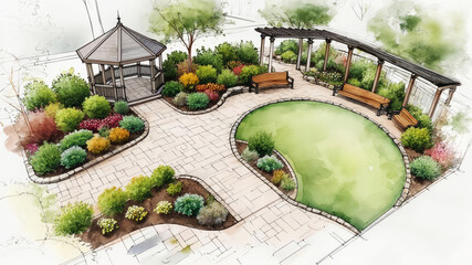 drawing of a ornamental garden. landscape planning
