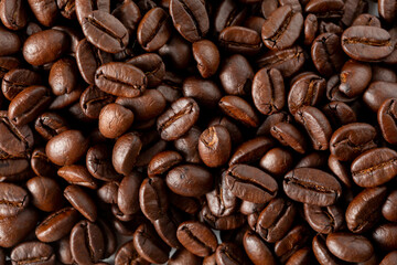 Fine Roasted Coffee Beans Spread on a Surface in Warm Brown Tones
