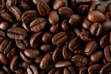 Rich and Aromatic Dark Roast Coffee Beans in Close-Up Display