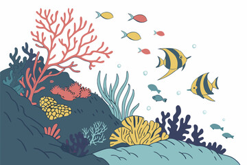 Obraz premium Underwater scene with coral reef and fish