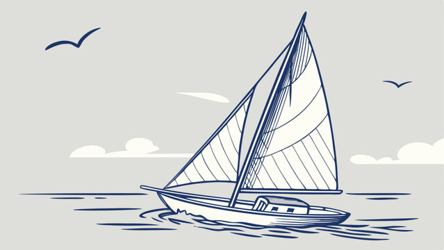 Sailboat with Billowed Triangular Sail Vector Illustration