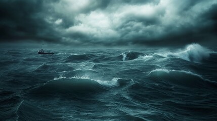 Obraz premium ship in cloudy and mist evironment beauty of sky and ship