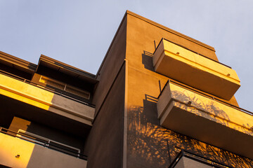 Los Angeles Dingbat Apartment from Below at Golden Hour