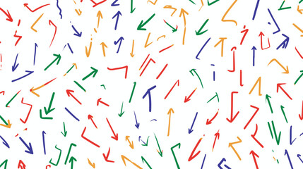 Colorful arrows point diversely on white direction background orientation symbolization graphic