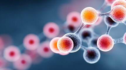 Microscopic view of a human cell structure. Biology and medical research concept. Scientific illustration for healthcare or biological study.