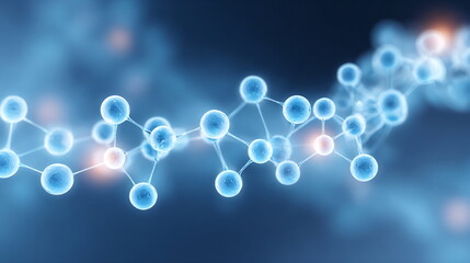 Abstract blue molecular structure background. Science, chemistry, or medicine concept with connected spheres for banner and website.