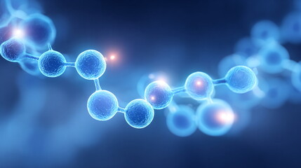 Abstract blue molecular structure background. Science, chemistry, or medicine concept with connected spheres for banner and website.