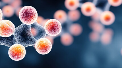 Microscopic view of a human cell structure. Biology and medical research concept. Scientific illustration for healthcare or biological study.