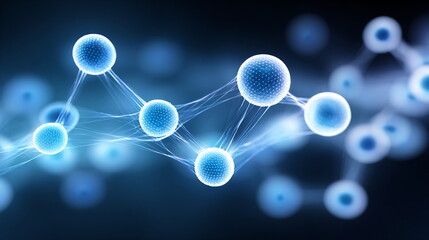 Abstract blue molecular structure background. Science, chemistry, or medicine concept with connected spheres for banner and website.