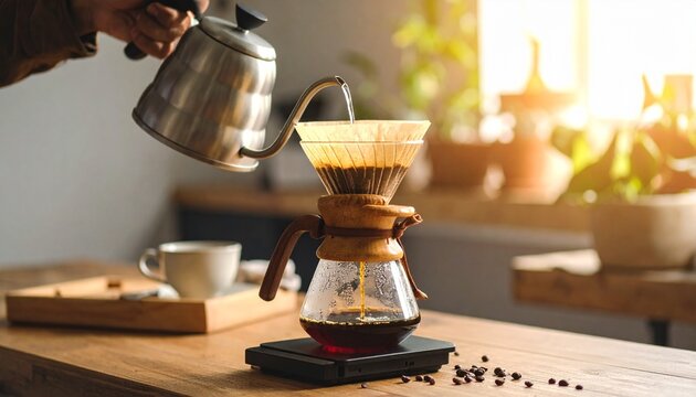 Pour Over Coffee Brewing Process: Aromatic Morning Ritual.