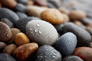 Water drops on smooth river pebbles