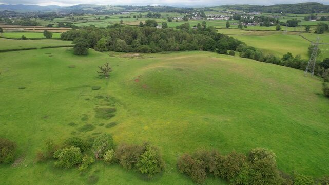 High Angle Footage of Village Countryside Landscape at Near Kendal Town, Lake District of England United Kingdom. Drone Camera Footage Was Captured on June 13th, 2025