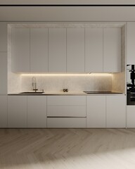Modern white kitchen interior. 3d rendering design