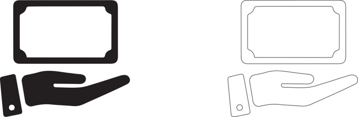 Paper banknote on palm. Vector template.
