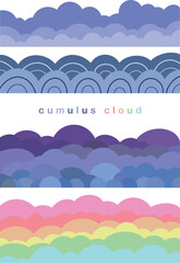 Variation of cumulus clouds in blue, purple, and colorful cloud transparent background editable vector design illustration