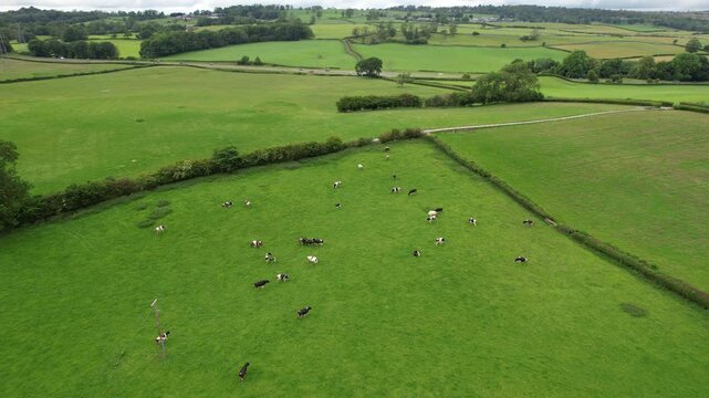 High Angle Footage of Village Countryside Landscape at Near Kendal Town, Lake District of England United Kingdom. Drone Camera Footage Was Captured on June 13th, 2025