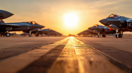 fighter jet on the runway in the sunlight