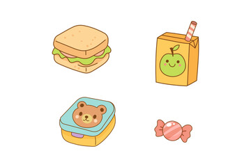 Cute school lunch icons for kids and students