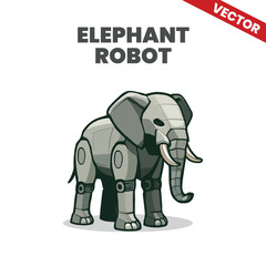 Futuristic Robot Elephant Vector Illustration Sci-Fi Mechanical Canine in Chrome Style for Tech and AI-Themed Designs