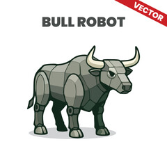 Futuristic Robot Bull Vector Illustration Sci-Fi Mechanical Canine in Chrome Style for Tech and AI-Themed Designs