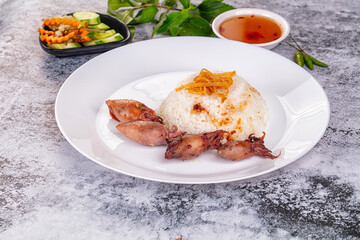 Tasty baby swuid with rice