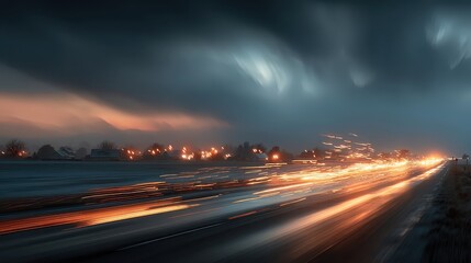 Ablur of cars on a highway at night