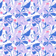 Fototapeta premium Hand-drawn seamless vector pattern of Abstract Ink Flowers. organic forms and bold local color spots. or textile design, stationery, packaging, wallpapers, and modern surface design projects.