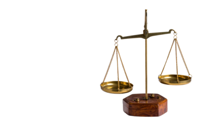 Golden scales of justice weighing law, money, and crime