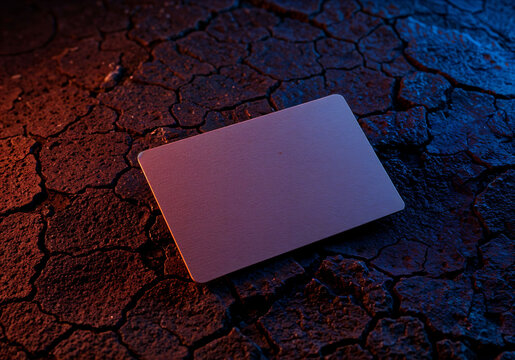 Gradient business card on cracked surface with neon lighting