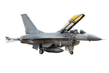 F-16 fighter jet isolated on a white background