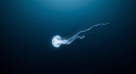 Stunning bioluminescent jellyfish glows in the deep ocean creating an enchanting underwater spectacle