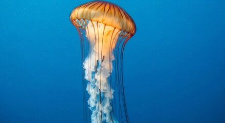 Luminous jellyfish drifting gracefully in vibrant blue ocean waters