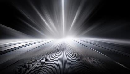 Dynamic light patterns create a captivating abstract atmosphere in silver and white gradient on gray