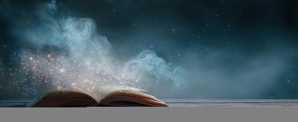 The Enchanted Book Revealing Stars and Magic in a Mystical Night Scene