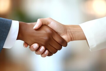 Close-up view of agent and client shaking hands after signing the contract for a new apartment purchase, marking a successful business transaction., Generative AI