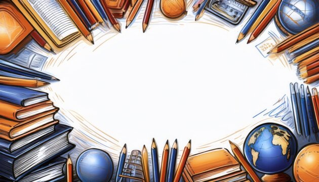 Creative workspace featuring school supplies and educational materials on a bright background