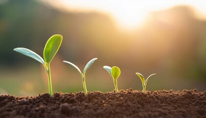 Seedling growth in morning light showcases nature's renewal and potential in a tranquil garden setting