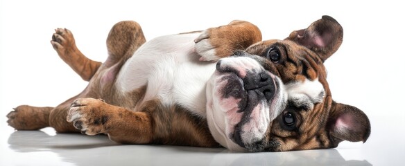 The Bulldog Relaxing and Enjoying a Playful Moment on White Background