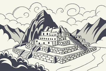Ancient inca citadel in the andes mountains