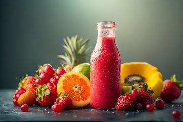 Fresh fruit smoothie in a transparent bottle